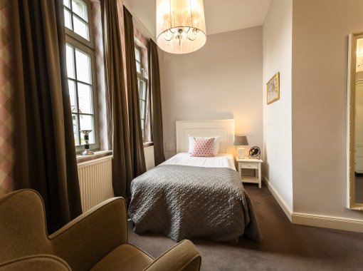 Hotel Gut Vorbeck Einzelzimmer Blick auf das Bett